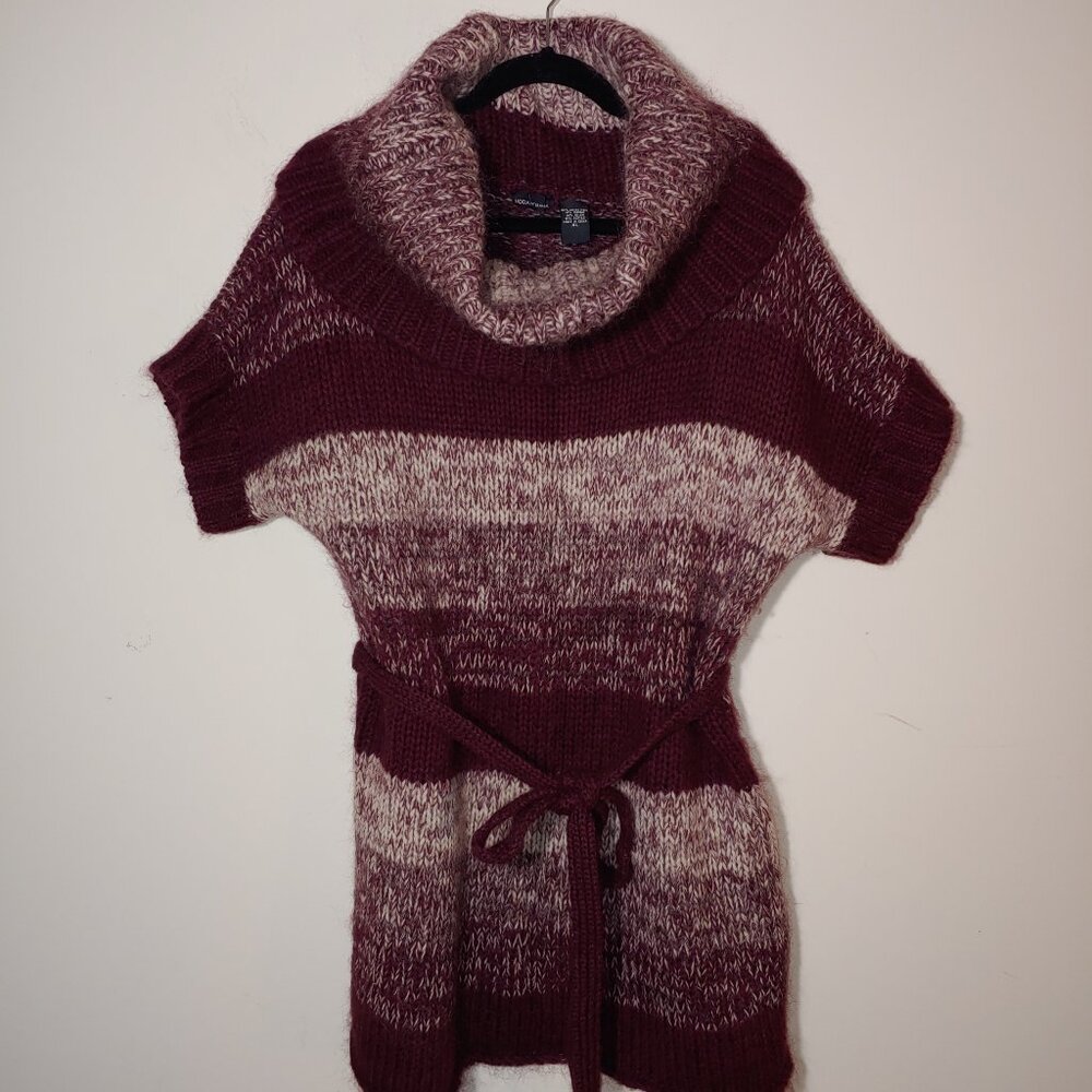 Moda International Wool Blend Chunky Knit Cowl Neck Sweater Dress XL Burgundy